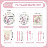 Pink Ramadan Mubarak Party Set: Floral Crescent Design, 24 Guests