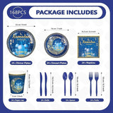 Blue Ramadan Mubarak Party Set, Mosque & Crescent Design, 24 Guests