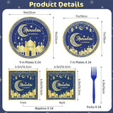 96 Piece Ramadan Plates Napkins Forks Set Blue Gold Eid Mubarak Tableware 24 Guests