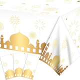 3 Piece Ramadan Mubarak Party Tablecloths Rectangular White Disposable Table Covers 87x51 Inch