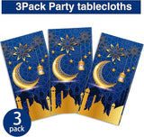 3 Piece Blue Ramadan Mubarak Tablecloths Plastic Disposable Table Covers 54x87 Inch