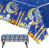 3 Pack Blue Eid Mubarak Tablecloths Disposable Table Covers 108x54 Inch Home Decorations