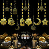 12 Piece Ramadan Mubarak Hanging Decorations Golden Star Moon Lanterns Reusable Party Decor