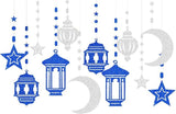 12 Piece Blue Silver Ramadan Star Moon Garland Twinkle Hanging Swirls Lantern Party Decor
