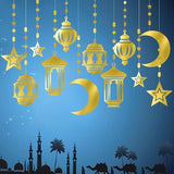 12 Piece Gold Ramadan Star Moon Garland Twinkle Hanging Swirls Lantern Eid Party Decor
