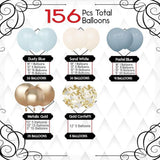Dusty Blue Balloon Arch Kit 156pcs Mixed Sizes Blue White Gold Party Decor