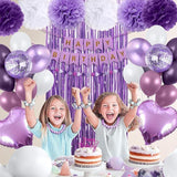 Purple Birthday Decorations Banner Balloons Fringe Curtains Pompoms Heart Garland Party