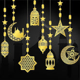 16 Pcs Ramadan Decorations Hollow Moon Stars Lantern Banner Home Party Wall Decor