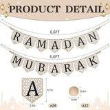 2 Pcs Ramadan Mubarak Banner Eid Decorations Rustic Bead Party Decor