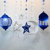Silver Blue Ramadan Decorations Star Moon Lantern Garland Eid Mubarak Banner
