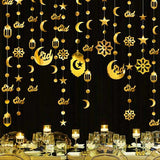 Gold Ramadan Decoration Eid Mubarak Star Moon Lantern Hanging Garland Banner