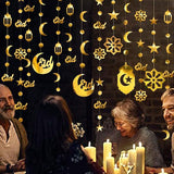 Gold Ramadan Decoration Eid Mubarak Star Moon Lantern Hanging Garland Banner