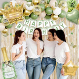 Sage Green Birthday Decorations Balloon Banner Confetti Fringe Boho Party Set