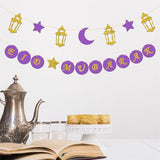 Eid Mubarak Banner Purple Gold Ramadan Bunting Lantern Moon Star Garland