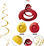 Gold & Red Foil Swirl Decorations, Party Streamers (Set of 28)