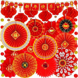 20 Pcs Chinese New Year Party Decorations Red Lanterns Fans Banner 2026 Horse