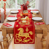 13x72 Inch Chinese New Year 2026 Horse Table Runner Red Gold Spring Festival Decor
