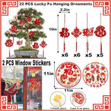 2026 Chinese New Year Decorations Red Chinese Knot Fu Character Couplets 27 PCS