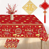 2026 Lunar New Year Horse Red Gold Plastic Tablecloth Lantern Cloud 3 Pack