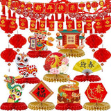 18 Pcs 2026 Chinese Lunar New Year Party Decorations Red Lanterns Honeycomb Centerpieces Garland