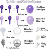 Purple Silver Balloon Arch Garland Kit with Double Stuffed and Bobo Balloons