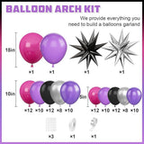 Hot Pink Purple Balloon Arch Kit Black Star Foil Balloons Party Decor