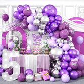 Purple Silver Balloon Arch Kit Metallic Butterfly Balloons Party Decorations
