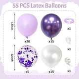Purple Balloons 55PCS Lavender White Metallic Confetti Pearl for Birthday Baby Shower Wedding Party