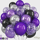 Purple Black Balloons 60PCS Metallic Silver Matte Black Confetti for Birthday Wedding Halloween Party