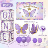 Purple Butterfly First Birthday Balloon Arch Kit with Backdrop for Girl Party