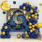 70 Pcs Eid Mubarak Decorations Blue Gold Star Moon Balloons Ramadan Banner