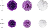 Purple White Lavender Paper Pom Poms 12PCS for Birthday Wedding Baby Shower Party Decorations