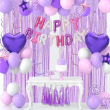 Purple Pink Birthday Decorations Balloons Banner Fringe Tassels Garland for Girls Women Party