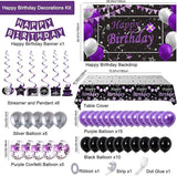 Black Purple Birthday Decorations Silver Balloons Banner Arch Swirls for Women Men Party