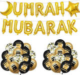 44 Pcs Umrah Mubarak Balloons Black Gold Moon Star Ramadan Eid Party Decor