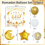 70 Pcs Eid Mubarak Balloons White Gold Moon Star Ramadan Party Decor