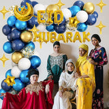 105 Pcs Balloon Arch Kit Blue Gold Ramadan Mubarak Eid Party Decor