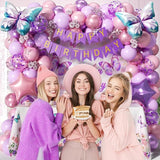 Pink Purple Butterfly Birthday Decorations Pastel Pearl Confetti Balloons Banner Party