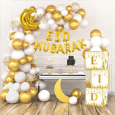 Eid Mubarak Decorations Home 2025 White Gold Balloon Arch Moon Star Ramadan Party Decor