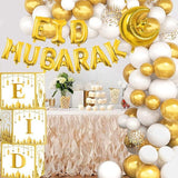Eid Mubarak Decorations Home 2025 White Gold Balloon Arch Moon Star Ramadan Party Decor