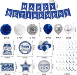 Retirement Party Decorations for Men Women Blue Silver Banner Backdrop Balloons Set