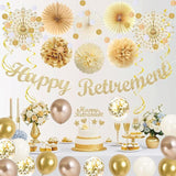 Retirement Decorations for Men Women Champagne Gold Banner Swirls Party Set
