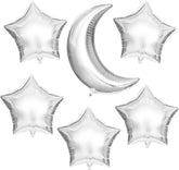 Silver Moon and Star Balloons, 22 Inch Foil Decor, Pack of 6