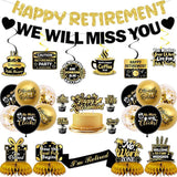 Retirement Party Decorations for Men Women Black Gold Banner Balloons Swirl Set