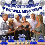Retirement Party Decorations for Men Women Blue Silver Banner Balloons Swirl Set