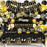 Retirement Party Decorations for Men Women 109Pcs Black Gold Banner Balloons Swirl Set