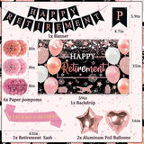 Retirement Party Decorations for Women Rose Gold Banner Backdrop Swirls Centerpiece Set