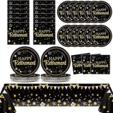 Happy Retirement Party Supplies Black Gold Plates Napkins Tablecloth Set for Men Women