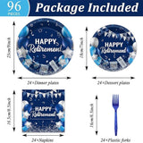 96Pcs Retirement Party Plates Napkins Blue Silver Tableware Set for Men Women