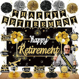 20Pcs Happy Retirement Party Decorations Black Gold Banner Balloons Centerpiece Set